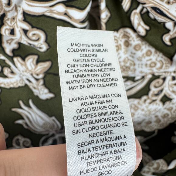 Chico's Green Floral 3/4 Sleeve Stretchy Twisted Detail Pullover Blouse Size L - Picture 7 of 7